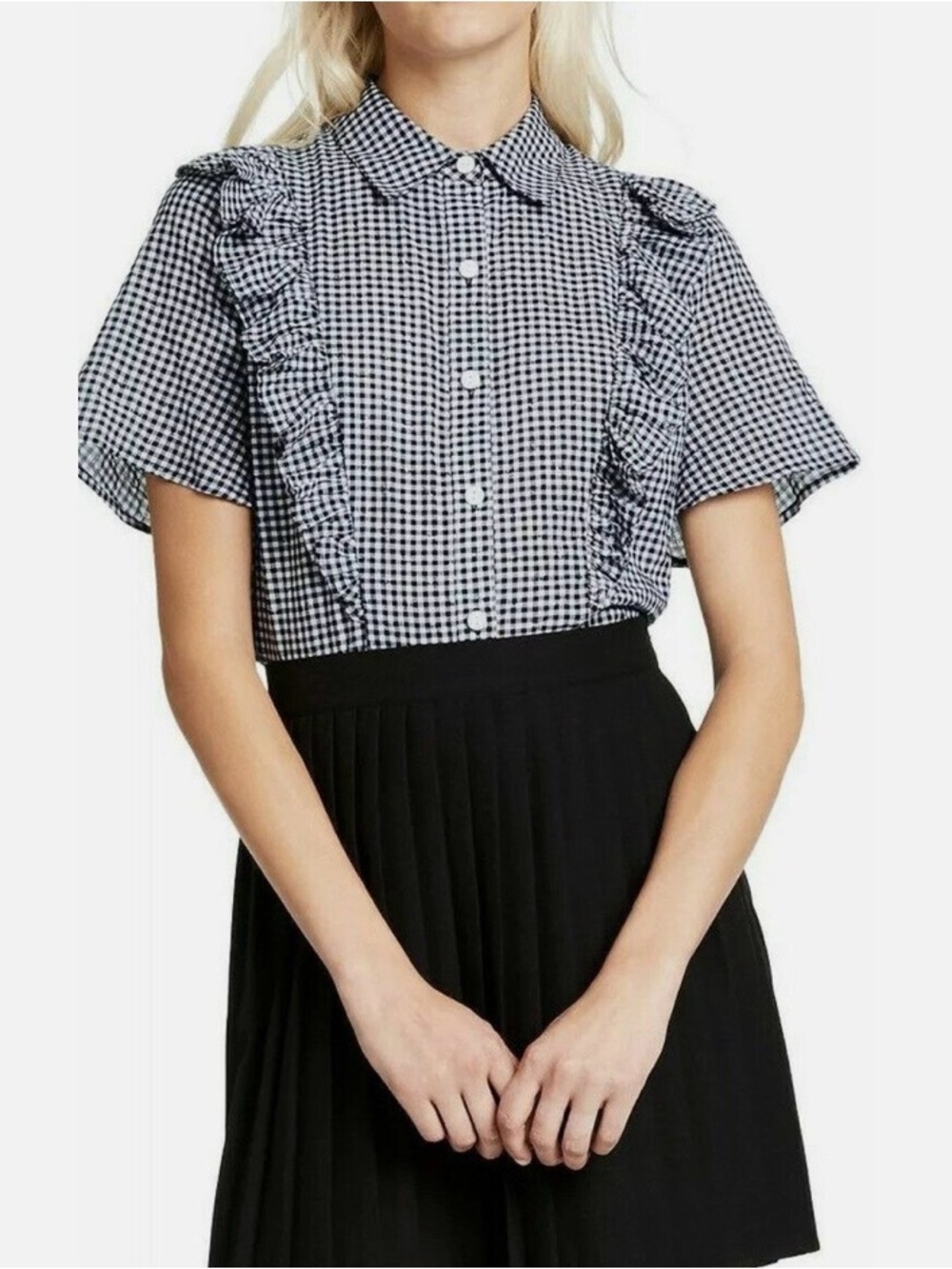 Sandy Laing for Target Checked Ruffle Button-Front Top - Black/White Cotton